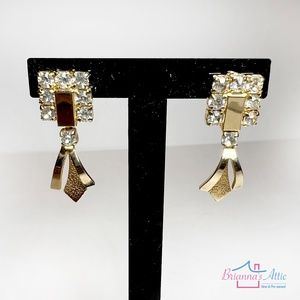 Vintage Crystal And Gold Drop Earrings Stud - image 1